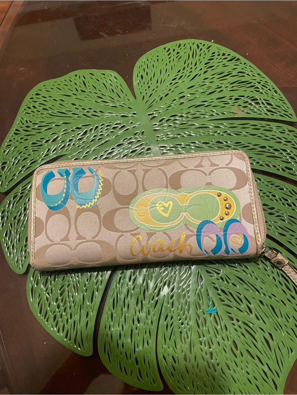 Coach Poppy Signature Graffiti Zip Around wallet